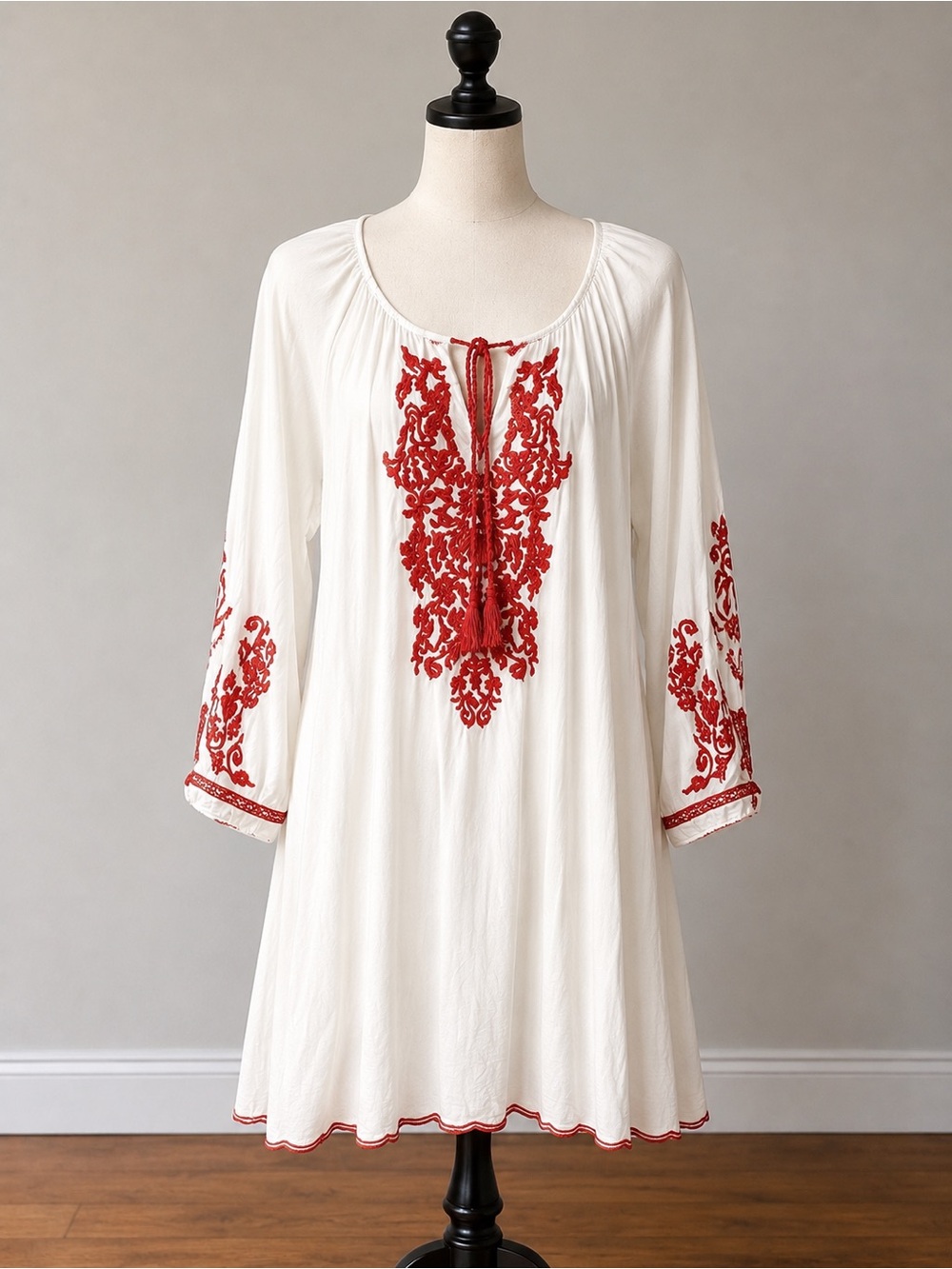 White Tunic with Red Embroidered Detail